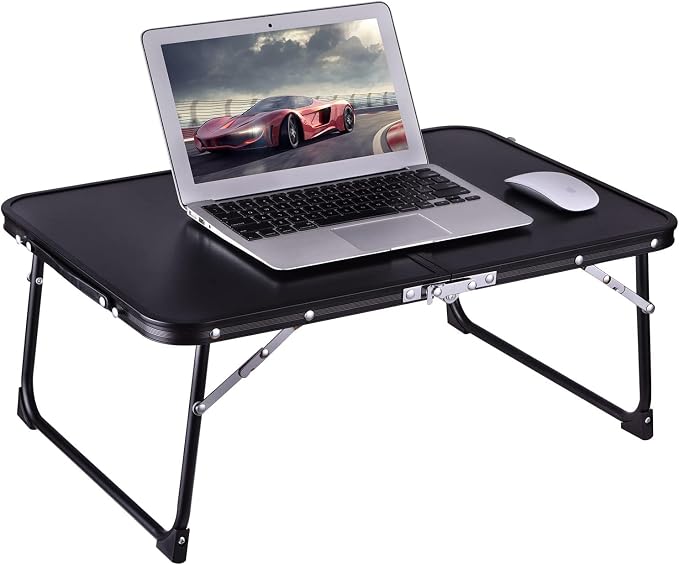 Foldable Laptop Table with Hidden Storage, Portable Bed Tray with Folding Legs for Studying, Reading, Working, Breakfast and Picnic, Lap Desk for Sofa, Couch, Floor & Outdoor Use (Black)