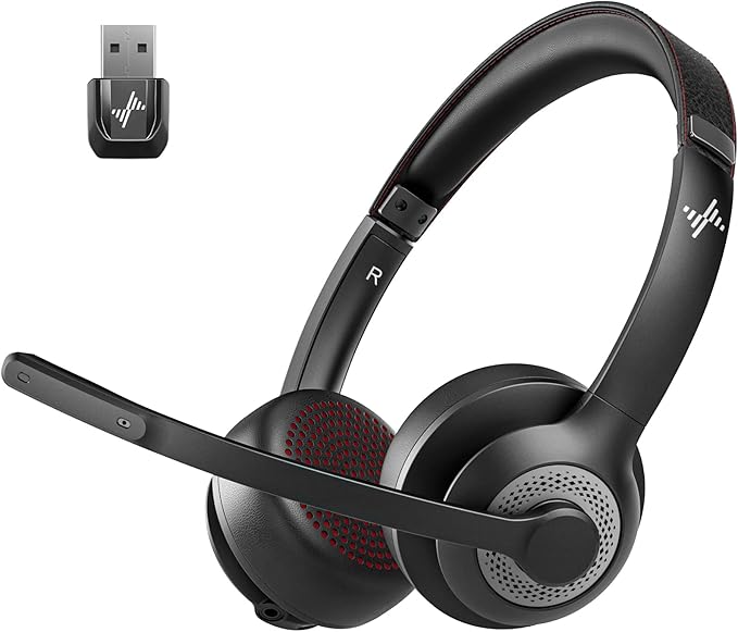 Wireless Headset with Mic for Work, Bluetooth V5.2 Headphones with AI Noise Cancelling Microphone, USB Dongle, Clear Calls & Mic Mute, for Laptop, PC, iPhone & Android Phones