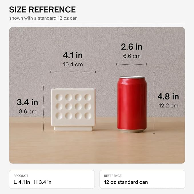 WENSHUO Ceramic Pen Holder,Pen Holder for Desk, Makeup Brush Holder, Crème | Building block-shaped ceramic organizer in Matte Crème, 3.7 x 3.7 x 1.5 in, for pens, makeup brushes and small flowers.