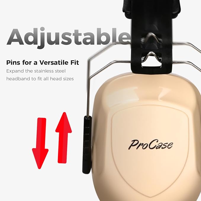 ProCase NRR 28dB Noise Reduction Ear Muffs, Foldable Adjustable Passive Noise Cancelling Headphones for Adults Kids Autism, Hearing Protection for Shooting, Construction, Mowing, Studying -Beige