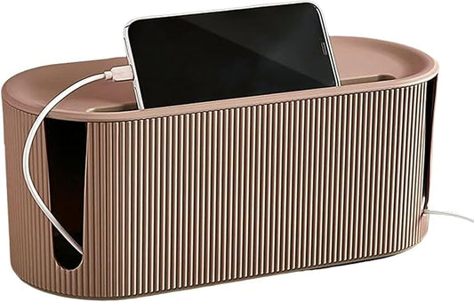 Cable Management Box,Desk Cord Organizer with Groove Cover,Plastic Cord Hider Box,Large Cable Box Organizer,Power Socket Management for TV/Computer/Router/Games Console Cable Storage (Milk Tea)