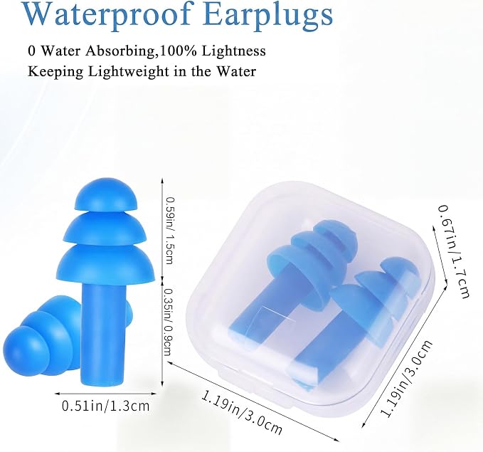 24 Pair Blue Ear Plugs - NRR 29dB Reusable Silicone Ear Plugs with Plastic Cases for Sleeping, Noise Cancelling, Concerts, Shooting, Swimming