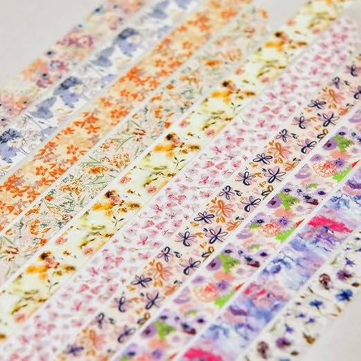 Flowers Washi Tape Set 30 Rolls Floral Patterns Decorative Skinny Slim Masking Tapes for Arts, DIY Crafts, Journals, Planners, Scrapbook, Wrapping (Blossoms Flourish)