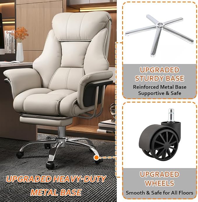 Big and Tall Office Chair Wide Seat Ergonomic Leather Executive Desk Chair with Leg Rest, Heavy-Duty 550 lbs Adjustable Height Computer Gaming Chairs