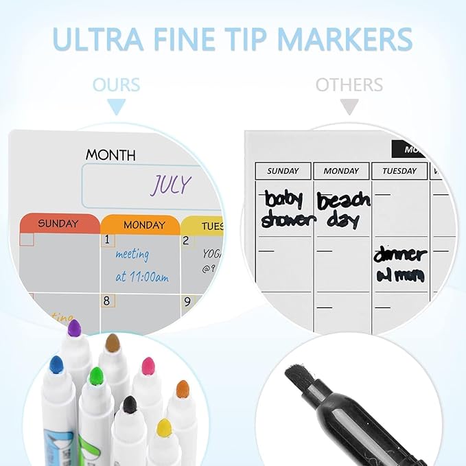 Hivillexun Magnetic Dry Erase Calendar Whiteboard Set (5-Pack) – Includes Monthly Planner, Weekly Planner, Meal Organizer, Conversion Chart, Shopping List – 8 Markers & Eraser for Family Organization