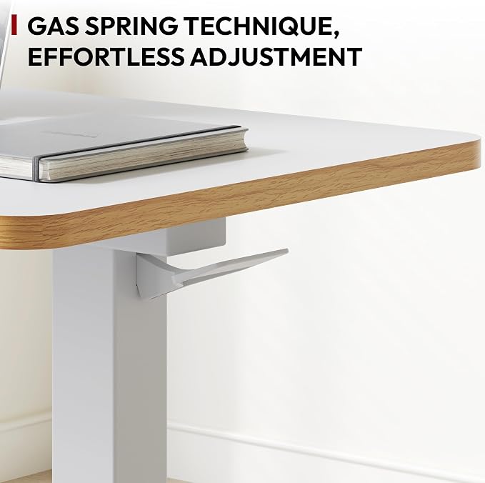 SANODESK 28''Mobile Standing Desk with Hidden Wheels,Pneumatic Laptop Desk | Computer Cart Movable Height Adjustable Table Small Sit Stand Desk for Home Office Hospital Use,27.6" W x 15.7" D,White Maple