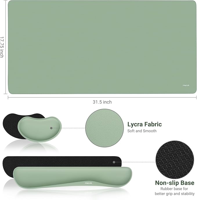 MOSISO Keyboard Mouse Pad Set, Gaming Mouse Pad&Keyboard Wrist Rest&Wrist Rest, Ergonomic Wristrests with Memory Foam Home Office Easy Typing Cushion Non-Slip Mousepad, Antique Green