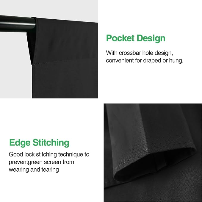 Black Backdrop Curtain 10x10ft (WxH), Black Photo Backdrop for Photography Polyester Collapsible Background Screen for Portrait, Product Video, Pet, Photoshoot, Birthday, Party