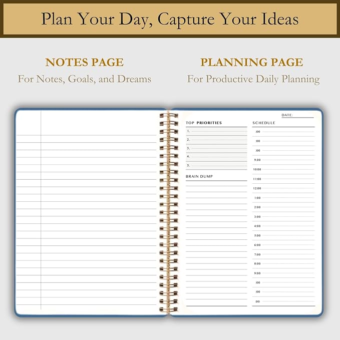 Undated Daily Planner - Time Blocking Planner & ADHD Planner. To Do List, Hourly Schedule, Daily and Monthly Agenda. Time Management & Productivity Planner. Spiral Hardcover Notebook. A4.