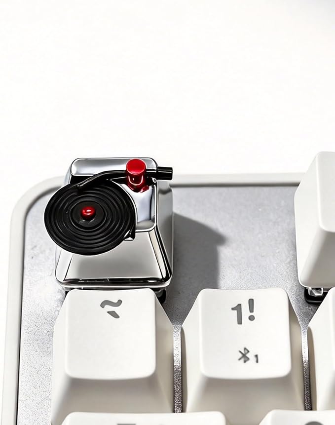 Artisan Keycaps, Vinyl Record Player Custom Cover Caps for MX Mechanical Keyboard, Movable Turntable Tonearm Records Resin Handmade 1U Replacement for Esc Del Arrow Key (Silver and Black)