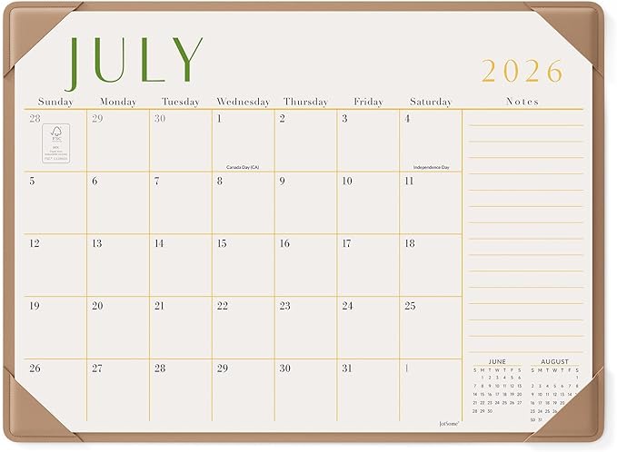 Jotsome Desk Calendar 2026-2027 with Desktop Mat, Desk Pad Calendar From July 2026 to December 2027 17x12 inch, Desk Blotter Calendar for Home Office and School, Easy Organizing (Apricot, 17" x 12")