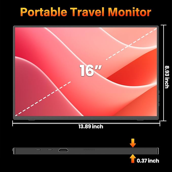 Upperizon Portable Monitor 16 inch 2K QHD 2560x1600 106% sRGB, 144Hz USB-C, 120Hz HDMI, HDR Travel Monitor for Laptop Mac PC Surface PS5 Xbox, External Display with Cover & Speakers, VESA Compatible