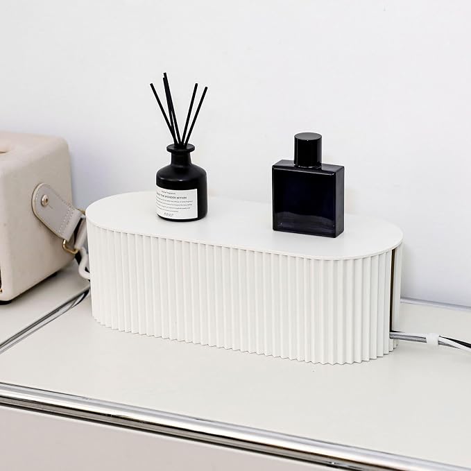 White Cable Box Organizer, Small, Plastic | Cord Hider Box with Lid, For Desk and Floor, Power Strips Cover, For Home, Office, Computer, TV, School, Kitchen