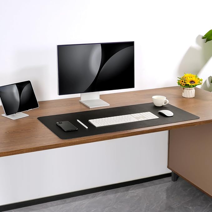 Dual Sided Desk Pad Faux Leather Desk Mat Large Mouse Pad | Desk Pad Protector Non-Slip Waterproof Desk Mouse Pad for Writing Desk, Office, Home(Black 31.5"X15.7")