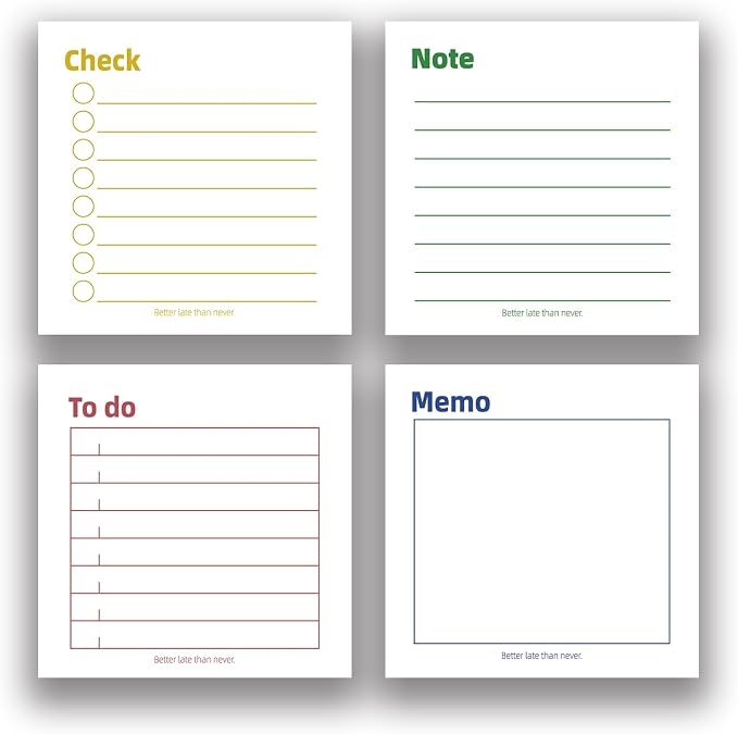 4 Pack/200 Sheets 3x3 inch Sticky Notes Set, High-Adhesive Productivity Planner Pads for Time Management, Vintage Daily Task Notes for Journal Office School Home, Bulk Retro Stationery Gift