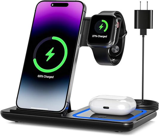 3 in 1 Wireless Charger Charging Station, Wireless Charger Stand for iPhone17 16e 16 15 14 Pro Max 13 12 11,Charging Dock for AirPods 4 3 2 Pro, Apple Watch 11/10/9/Ultra/8/SE/7/6/5/4/3