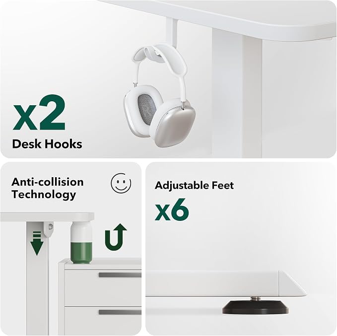 FEZIBO 63" x 55"L Shaped Standing Desk, Electric Stand up Corner Computer Desk, Sit Stand Home Office Desk with Splice Board, White