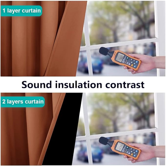 NICETOWN Burnt Orange 100% Blackout Lined Curtains, 2 Thick Layers Narrow Wide Window Treatment Panels Thermal Insulated Drapes for Kitchen Small Window (1 Pair, 37" Width x 63" Length Each Panel)