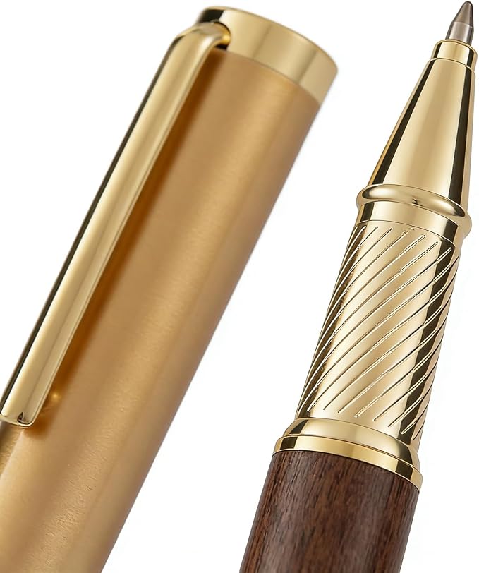 Luxury Rollerball Pen, Natural Rosewood & Metal Executive Writing Pen, Fine Point Smooth Ink, Professional Business Signature Pen Gift Set with Metal Case for Men Women