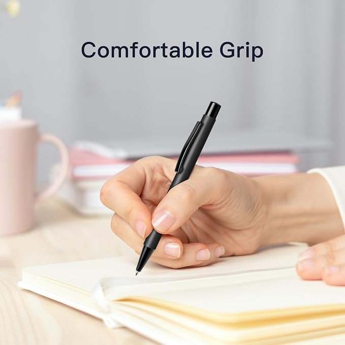 Cambond Retractable Click Ballpoint Pens - Matte Metal Barrel for Police Duty, Nurses, One-Handed Operation, 1.0mm Medium Point Smooth Writing, Heavy Duty Clip, 5 Pens with 5 Refills (Black)