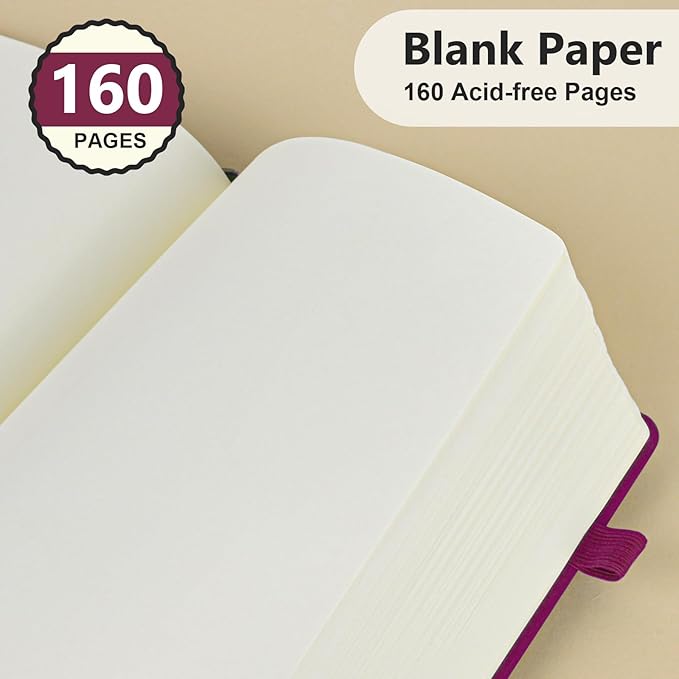 PERCUN Blank Journal Ntebook for Men & Women, 160 Pages Leather Journals for Writing, Drawing Sketch Book,5.9" x 8.5" Hardcover Sketchbook, Unlined Notebooks for Work, School, Art (Burgundy)