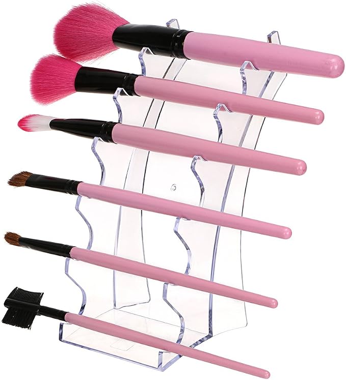 Hipiwe Acrylic Pen Holder Display Stand Makeup Brush Organizer, 2Pcs 6-Slot | Clear Nail Brush Eyebrow Fountain Pen Display Rack (Pack of 2)