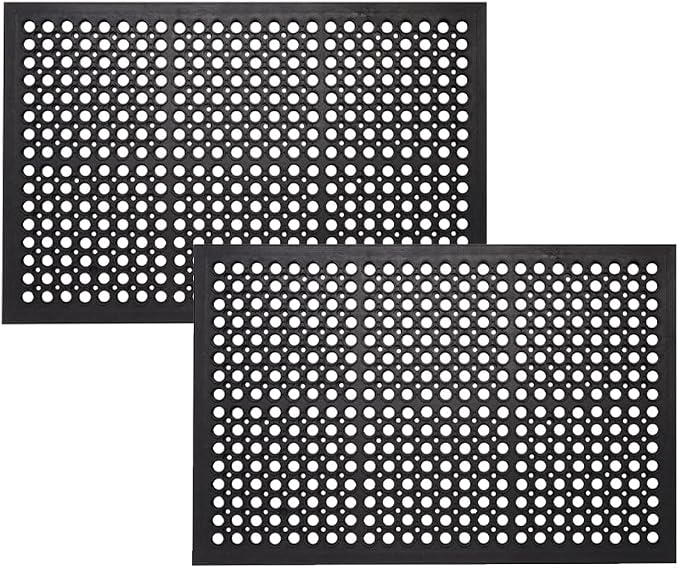 Envelor 2 Pack Anti Fatigue Mats for Kitchen Floor, Rubber Bar Mats, Non Slip Commercial Floor Mat with Drainage Holes, Indoor Outdoor Rubber Mat for Restaurant, Garage, Entryway 36 x 60 in