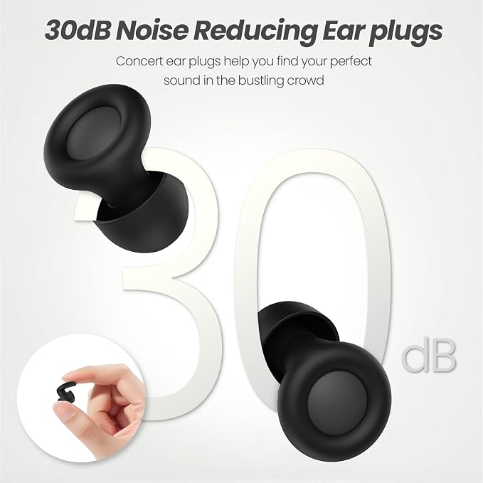 JUSTRVN Ear Plugs for Sleeping,2 Pairs of Noise Reduction Earplug for Concert&Study, Hearing Protection Earplugs -30dB with 4-Size Tips,Reusable Silicone Earplugs for Comfort,Focus and Loud Events