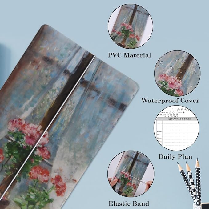 Travelers Notebook Inserts with PVC Sleeve,Daily Planner,Daily Appointment Book,Undated To Do List Notepad,30 Sheets,8.5" x 4.7",Pocket Notebook for Journals,Diaries,Planners,Flowerpot Plants