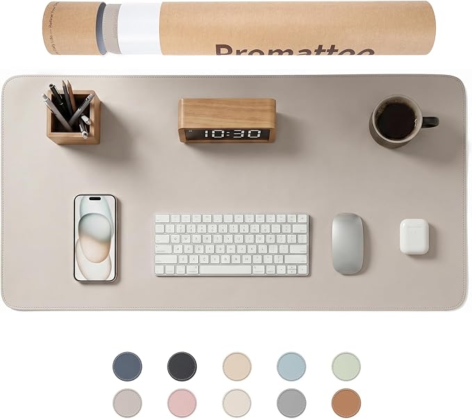 Large Desk Pad Non-Slip Desk Mat Protector for Keyboard Mouse Waterproof Vegan Leather Surface Faux Leather Laptop Mat Smooth Mouse Pad Premium Gift Tube Stone Gray 31.5" x 15.7"