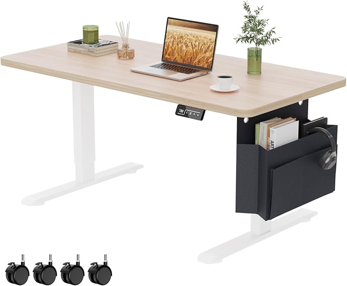 Coffee Table, Height Adjustable Electric Coffee Table with Storage Bag Lift Tabletop Dining Table Office Table with Lockable Wheels for Living Room (Natural Maple Look, 48 x 24 Inches)