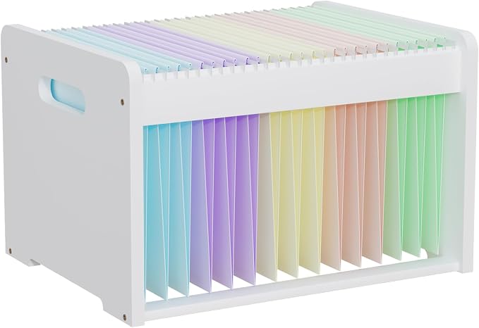 Bamboo Hanging File Organizer, Desk File Box, Open Top, 1 Pack, White | Open-Top Access, 2 Hanging Folders Included, Letter & Legal Files, Sliding Rails, Reinforced Handles, Easy Assembly
