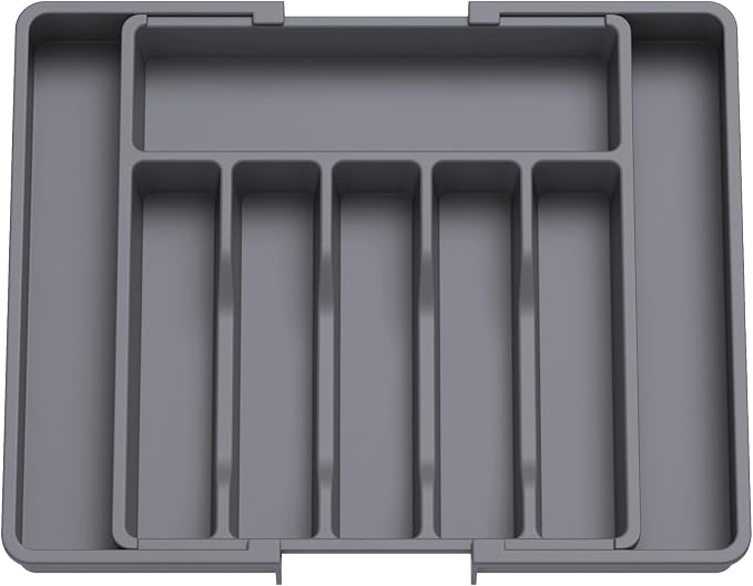 Lifewit Silverware Drawer Organizer, Expandable Utensil Tray for Kitchen, BPA Free Flatware and Cutlery Holder, Adjustable Plastic Storage for Spoons Forks Knives, 13-22 x 15", Dark Gray