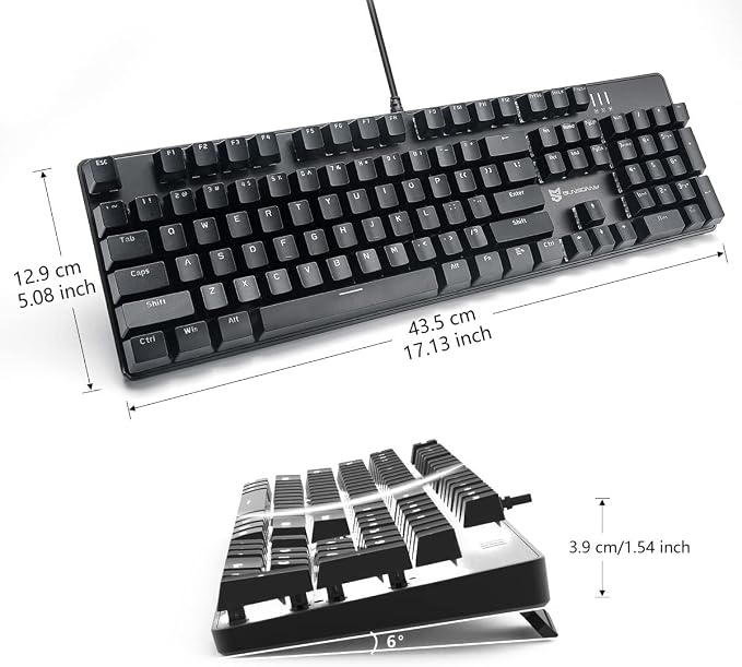 Merdia Brown Switch Black Full Size Mechanical Gaming Keyboard | 104 Keys US Layout Ice Blue Backlit Wired PC Gaming Keyboards | Hot Swappable LED Backlit Wired Mechanical Computer Keyboards
