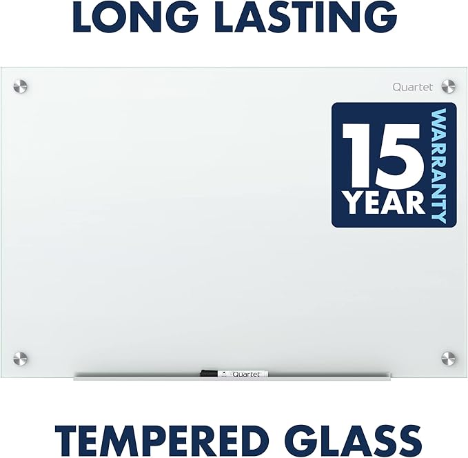 Quartet Glass Whiteboard, Non-Magnetic Dry Erase White Board, 36"W x 24"H, Includes Accessory Tray, 1 Marker and 2 Glass Board Magnets, White Surface, Infinity (G3624NMW)