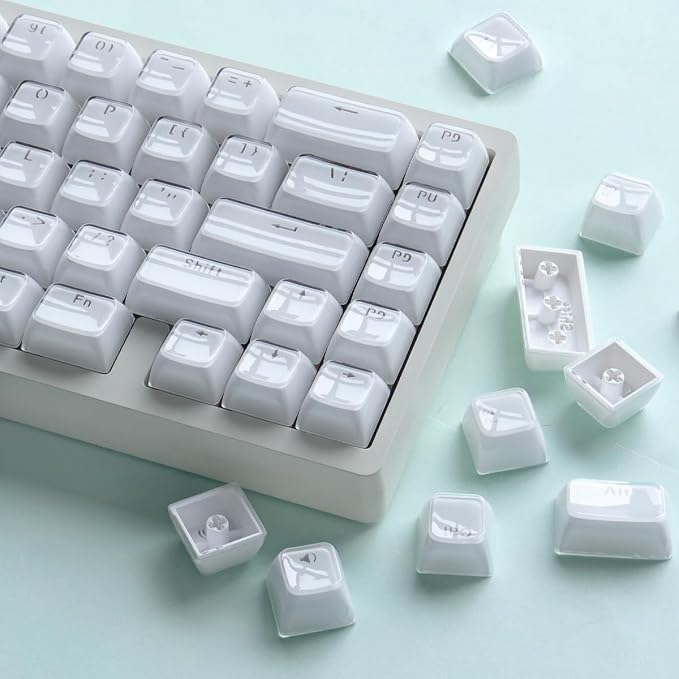 Tsungup Crystal Jelly White Keycaps, MDA Profile-Clear Translucent Jade Keycaps,130 Keys Shine Through Custom Key Caps Keyboard Keycap Set for 60%,65%,75%,100% Cherry MX Keyboard Mechanical