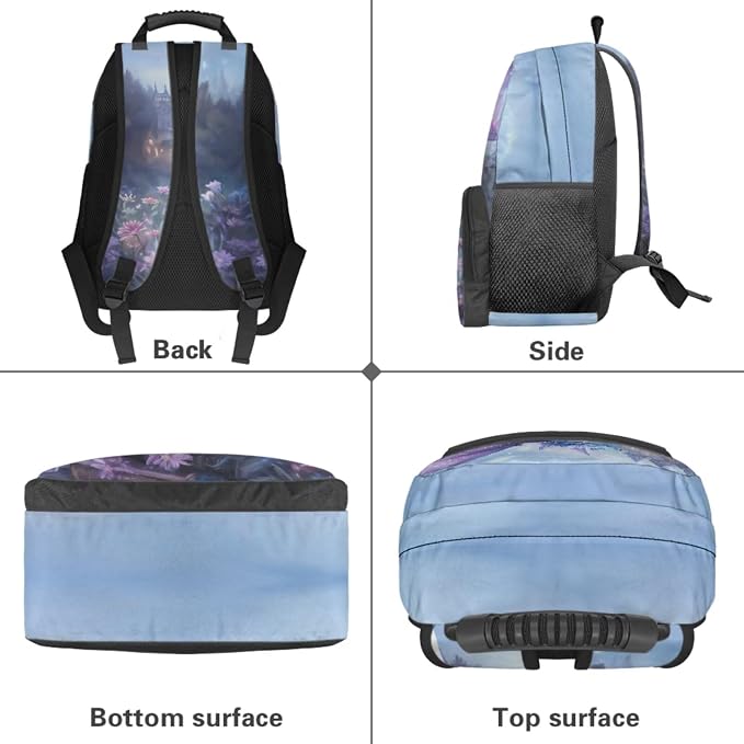 Kawaii Dragon Girls School Backpack Set 4 PCS, 17 Inch Cute Cartoon Dragon Bookbag with Lunch Bag for Elementary Kids Ages 6-8 Back to School, Book Lover