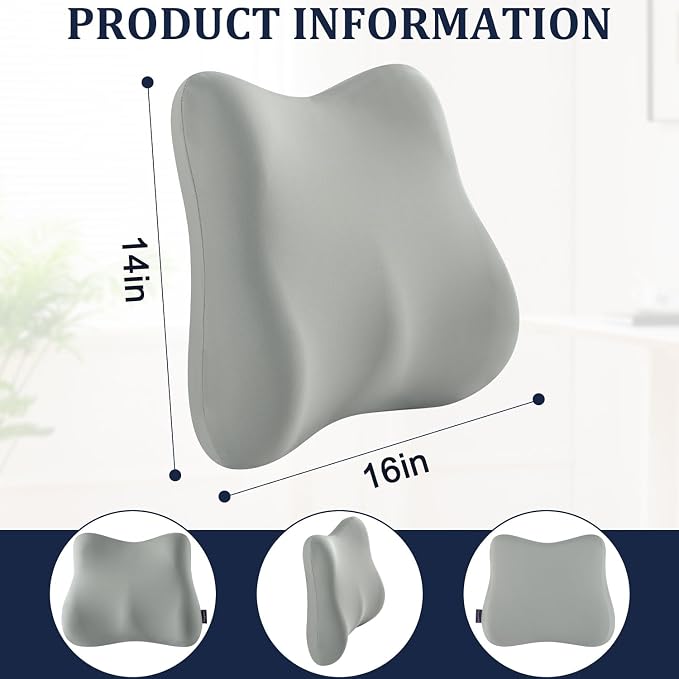 Lumbar Support Pillow for Office Chair Car Lumbar Pillow Lower Back Pain Relief Ergonomic Design Gray Memory Foam Chair Back Cushion Ideal for Home, Office, Gaming