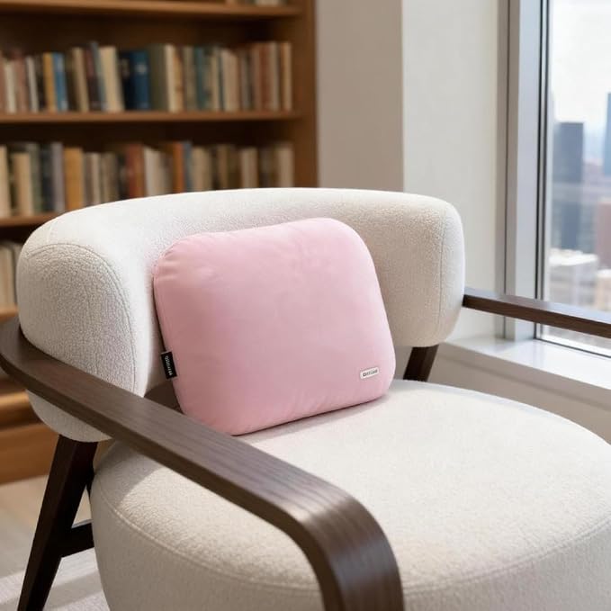 Carwales Auto Lumbar Pillow Slim Soft Suede Latex Lower Car Seat Back Support Cushion for Recliner Office Chair Pressure Relief Latex Memory Light Pink