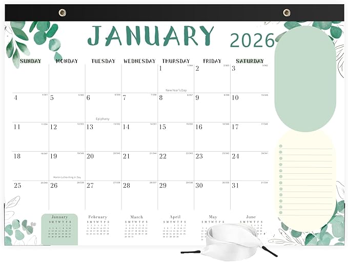 Desk Calendar 2026, 18 Months Calendar Runs from January 2026 to June 2027 Large 17 x 12 inch Desktop or Wall Monthly Calendar Planner for Home School or Office, Green