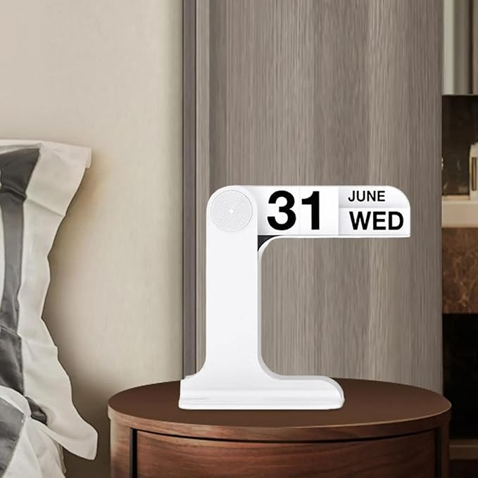 Perpetual Calendar, Standing Perpetual Desk Calendar - Aesthetic Flip Calendar, Reusable Daily Page Turning Desktop Calendar, Modern Minimalist Home Office Desk Accessories & Workspace Decor Gifts (White)