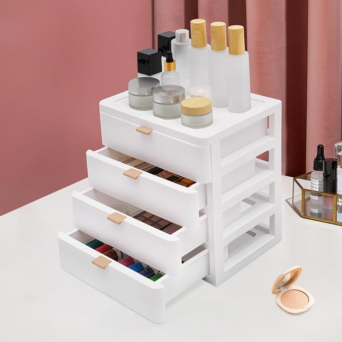 Modern Desktop Organizer, Drawer Storage Box, Desk Organizer White, Office Desk Tidy, Minimalist Storage Solution, Smooth Slide Drawer, Home Office Vanity Study, Durable Multi Use