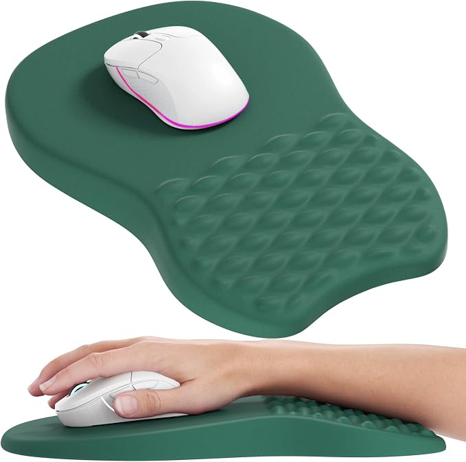 MROCO Ergonomic Mouse Pad with Wrist Support, 11.8 x 7.8 in, Forest Green | Memory Foam Wrist Rest Mouse Pad, Non-Slip Base, Smooth Lycra Surface for Office & Home, Comfortable Wrist Support