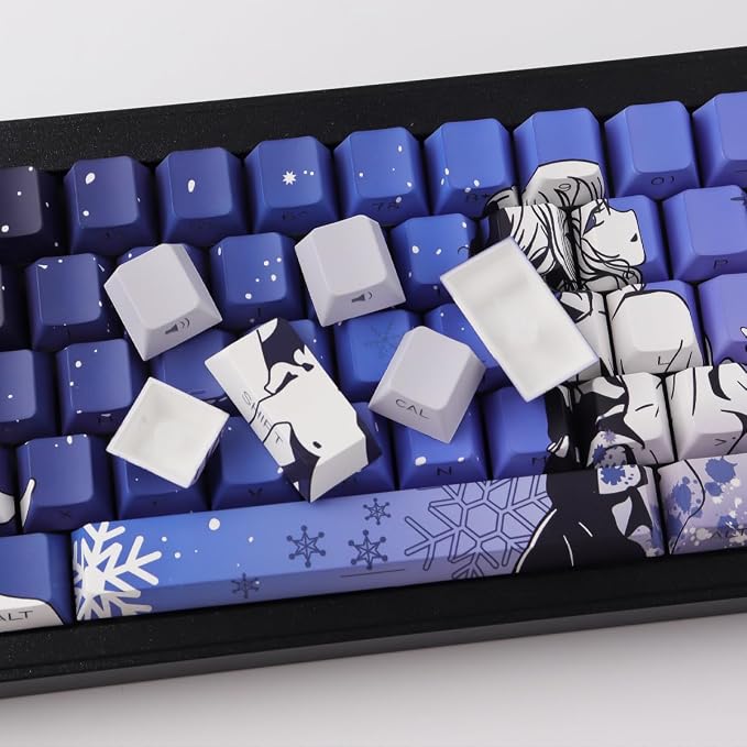 Sunzit Keycaps - Side Print Keycaps 75 Percent, Shine Through Custom Key caps, Japanese PBT Keycap Set Dye Sub, Double Shot, 131 Keys Cherry Profile Keyboard Keycap for Mechanical Keyboard, Snow Wolf