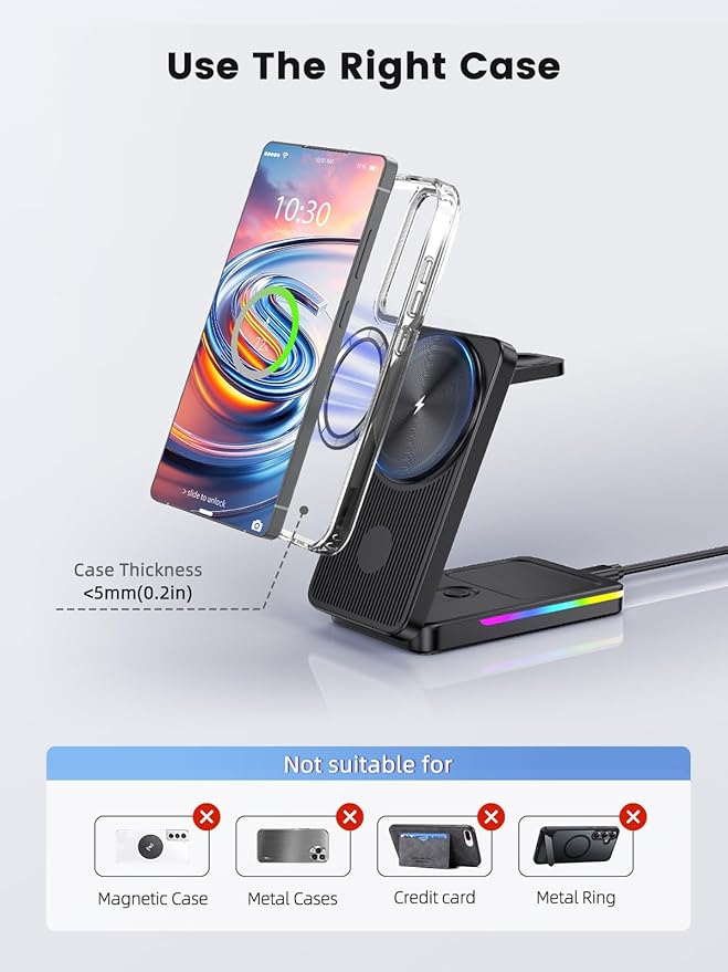 Wireless Charger for Samsung, 3 in 1 Charging Station for Samsung - Magnetic Android Charging Station for Galaxy S26 Ultra, Z Fold/Flip & Buds4 Pro - Nightstand Organizer & Bedside Charger for Travel