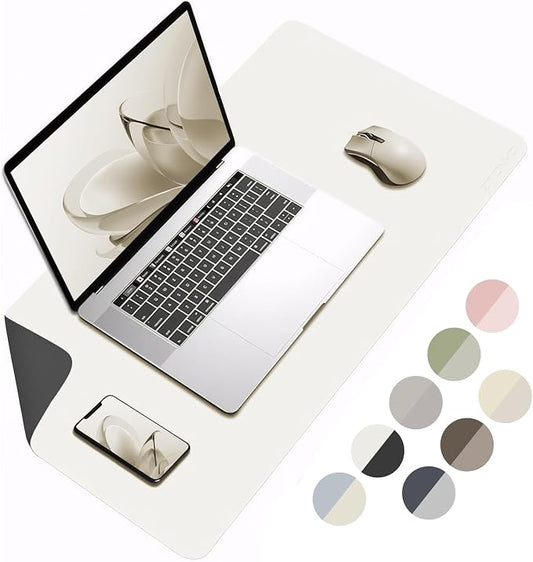 Leather Desk Pad Protector 31.5×15.7 inch Non-Slip Large Gaming Mouse Pad Waterproof Desk Writing Pad Desk Blotter Laptop and Keyboard Mat for Office and Home(White/Black)
