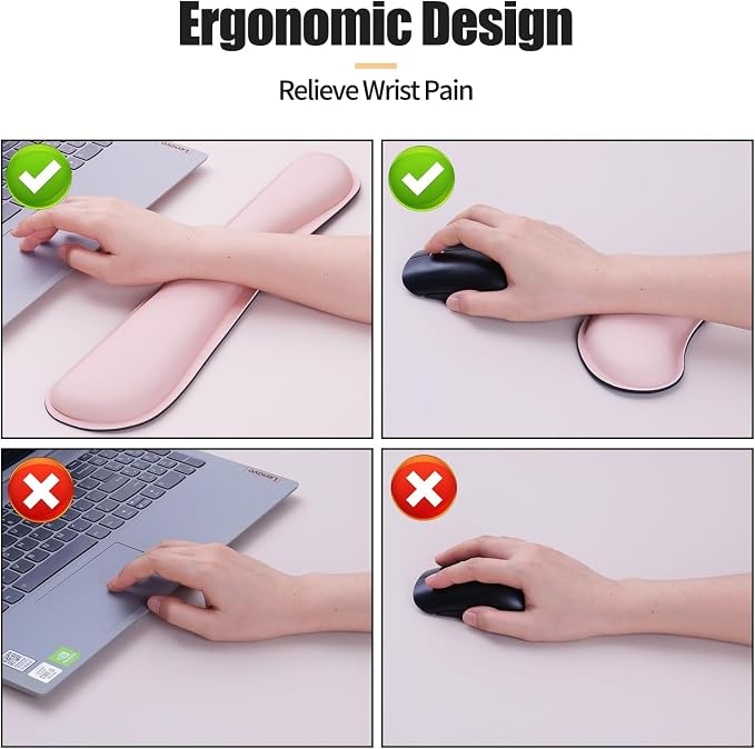 Bloss Pink Desk Mat and Keyboard Wrist Rest, Non-Slip Large Mouse Pad + Keyboard Pad + Mouse Wrist Support, Computer Mat Protector for Office, Home(27.6" x 13.8")