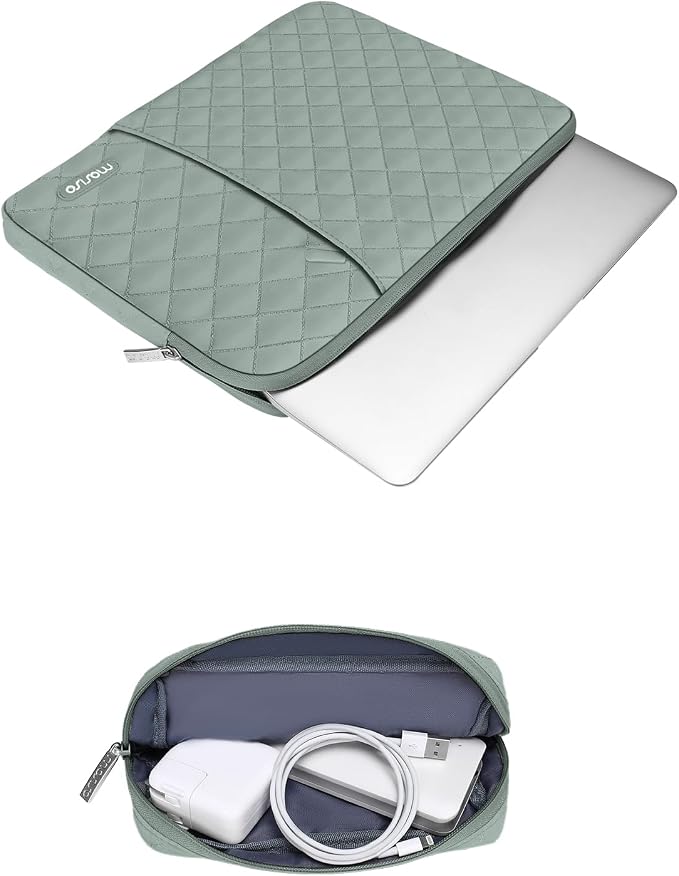 MOSISO Laptop Case 16 inch, 15-15.6 inch Laptop Sleeve Compatible with MacBook Pro 16, HP Dell Acer ASUS Lenovo Notebook, Square Quilted Vertical Computer Bag with Pocket&Small Case, Antique Green