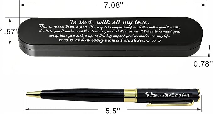 Father's Day Dad Gifts, To Dad with All My Love Engraved Ballpoint Pen | Dad Gifts For Father’s Day Birthday, Sentimental Keepsake Present For Father From Son Daughter