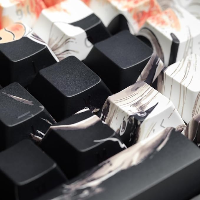 PBT Keycaps Lucky Koi Fish 60 75 100 Percent Shine Through Side Printe Thick Cherry Profile 130 Keys Dye Sub Custom Keycap Set keycaps for 61/64/68/84/87/100/104/108 MX Mechanical Keyboard